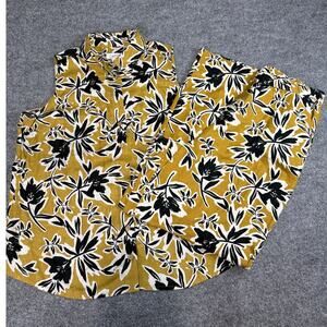 Denim & Co Floral Linen Blend Matching Set Wide Leg Pants L